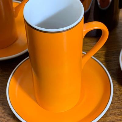MCM Tackett Serving Pitcher, Cup and Saucers Mid Century Lot