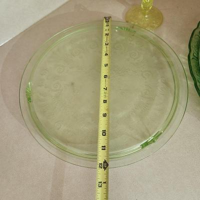 3 Pieces Green Depression glass Vaseline Glass