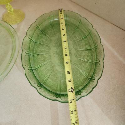 3 Pieces Green Depression glass Vaseline Glass