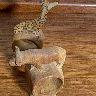 Wood Jungle Animals Napkin Ring Set