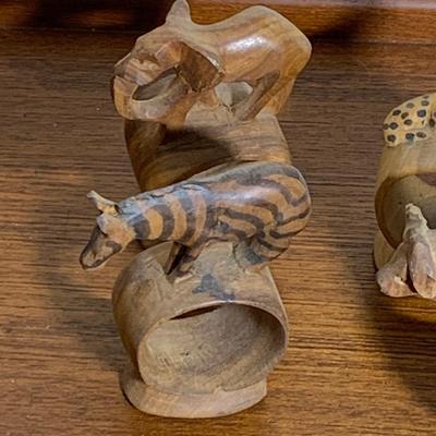 Wood Jungle Animals Napkin Ring Set