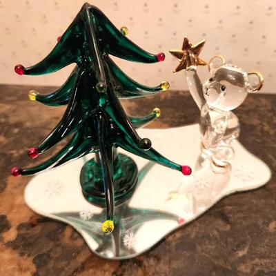 Lot #81 Lot of 2 Crystal Christmas figures - Santa's Sleigh/Christmas Tree