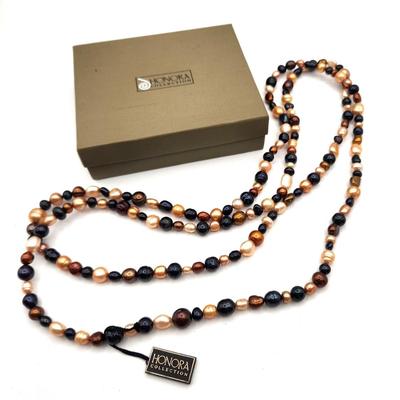 Lot #82 Long Strand of Honora Natural Pearls - Fall Colors