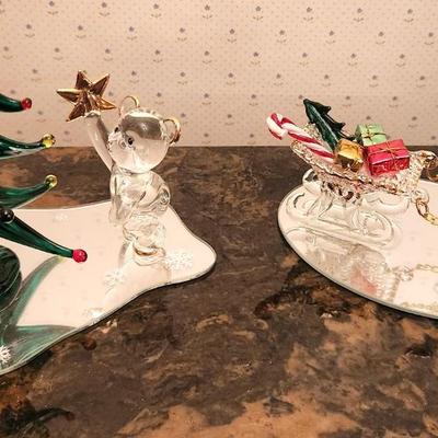 Lot #83 Lot of 3 crystal figurines - each on mirrored base