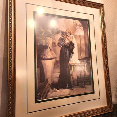 Lot #87 Large Framed Art Print - Victorian Style Mother/child - professionally framed