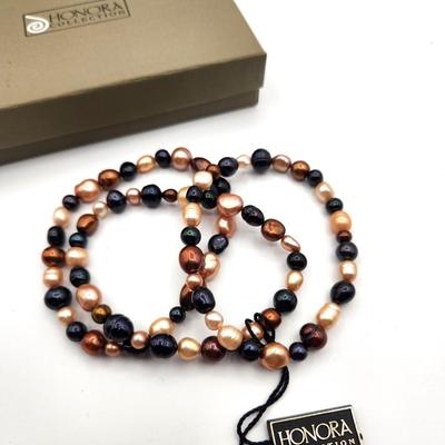 Lot #88 Set of three Honora Natural Pearl Bracelets - Fall Colors
