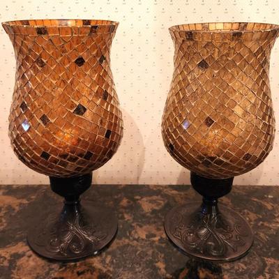 Lot #89 Contemporary Pair of Decorative Candle Sticks - Fall Colors