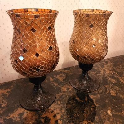 Lot #89 Contemporary Pair of Decorative Candle Sticks - Fall Colors