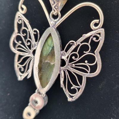 Silver Filigree Butterfly Labradorite Necklace