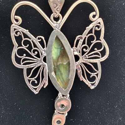 Silver Filigree Butterfly Labradorite Necklace