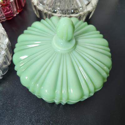 lot of 6 Glass Covered Dishes Milk Glass Jadeite Green
