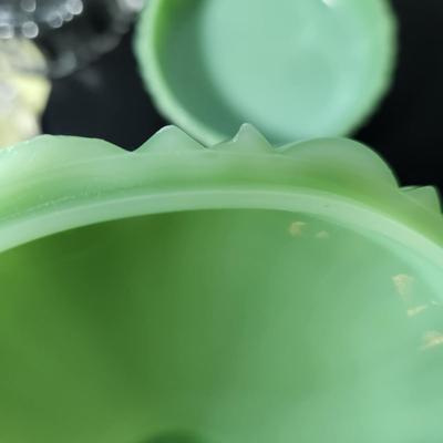 lot of 6 Glass Covered Dishes Milk Glass Jadeite Green