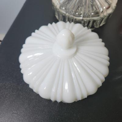 lot of 6 Glass Covered Dishes Milk Glass Jadeite Green