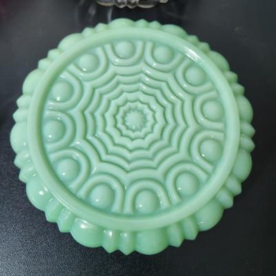lot of 6 Glass Covered Dishes Milk Glass Jadeite Green