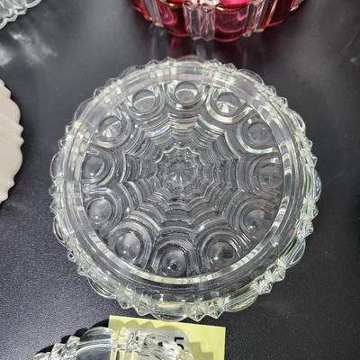 lot of 6 Glass Covered Dishes Milk Glass Jadeite Green