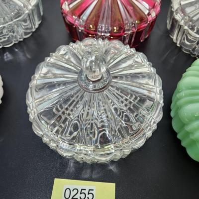 lot of 6 Glass Covered Dishes Milk Glass Jadeite Green