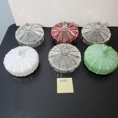 lot of 6 Glass Covered Dishes Milk Glass Jadeite Green