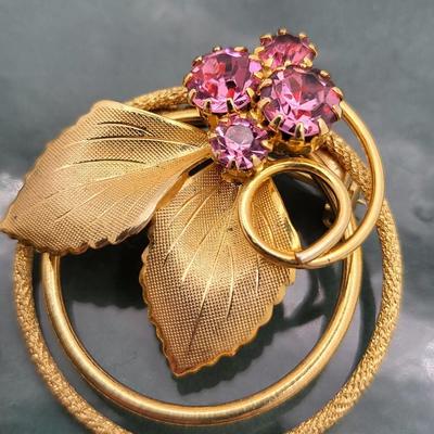 Two Vintage Pins Guillioche & Rhinestone