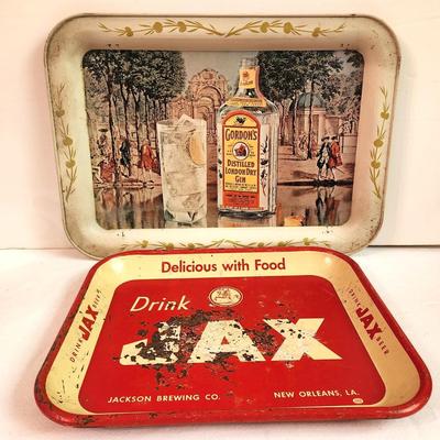 Lot #98 Lot of 2 Vintage Bar Trays - JAX Beer and Gordon's Gin