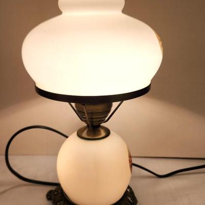 Lot #99 Vintage Satin Glass Lamp with Garden Scene