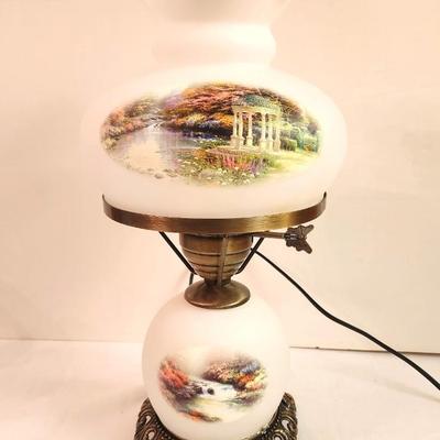 Lot #99 Vintage Satin Glass Lamp with Garden Scene