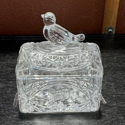 Glass trinket box with bird on lid