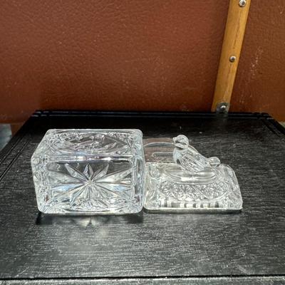 Glass trinket box with bird on lid