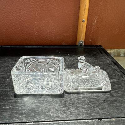 Glass trinket box with bird on lid