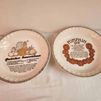 Lot #100 Lot of 2 Vintage Recipe Pie Plates - Jeanette Glass