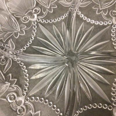 Very Nice Cut Glass Round Divided Serving Tray