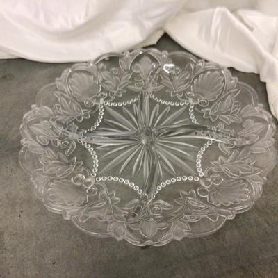 Very Nice Cut Glass Round Divided Serving Tray