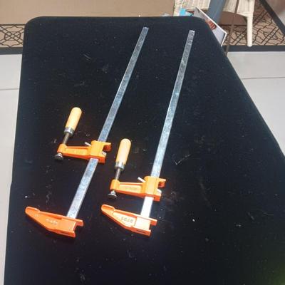 YARD HAND TOOLS, 2 TARPS, EXTENSION CORD, SHELF BRACES