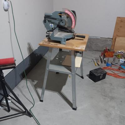 DELTA 10" MITER SAW ON A STAND, ROLLER STAND