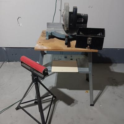 DELTA 10" MITER SAW ON A STAND, ROLLER STAND