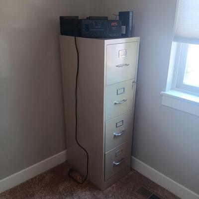 4 DRAWER LOCKING FILING CABINET, ROUTER, APC BACK-UP AND ORGANIZER