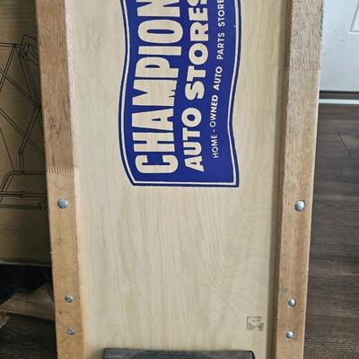 Sale Photo Thumbnail #22: Vintage New Old Stock Champion Auto Stores Wood Automotive Creeper. Original price tag and all... Beautiful Condition Advertising, Car Enthusiasts, Collector's Piece.  Great edition to any car garage or man cave!