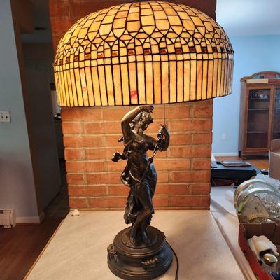 Heavy Tiffany Style Table Metal lamp 3 Lights w Pull Cords