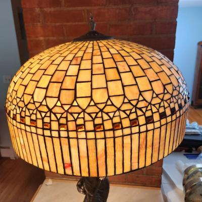 Heavy Tiffany Style Table Metal lamp 3 Lights w Pull Cords