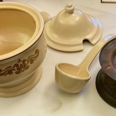 Pfaltzgraff Village pattern tureen with copper warmer