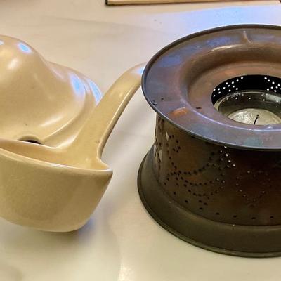 Pfaltzgraff Village pattern tureen with copper warmer