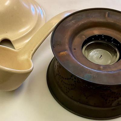 Pfaltzgraff Village pattern tureen with copper warmer