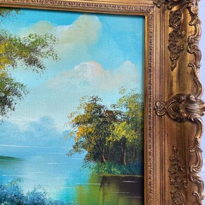 Nicely Framed Oil on Canvas Painting Inspired by Hudson River School