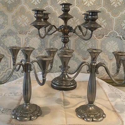 Three Silver Plate Candelabra