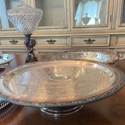 Multiple Silver Plate Trays and Ice Bucket