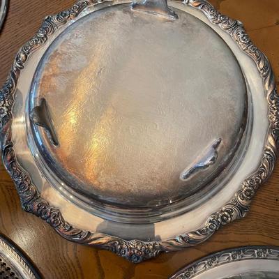 Multiple Silver Plate Trays and Ice Bucket