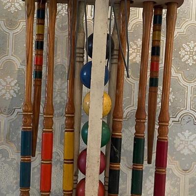 Vintage Croquet Set with Wooden Base