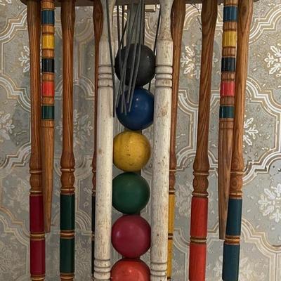 Vintage Croquet Set with Wooden Base
