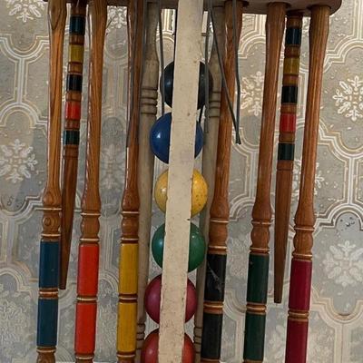Vintage Croquet Set with Wooden Base