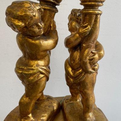 Two Gilt Cherubs on Gilt Stand