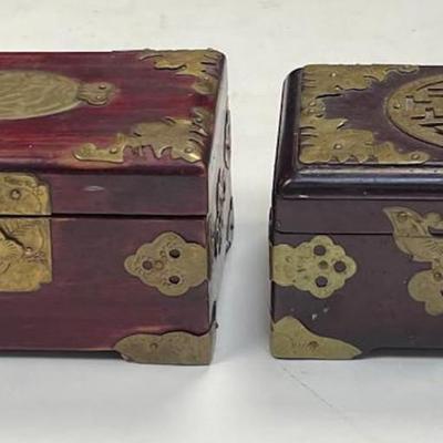 Two Chinese Rose Wood Jade Jewelry Boxes